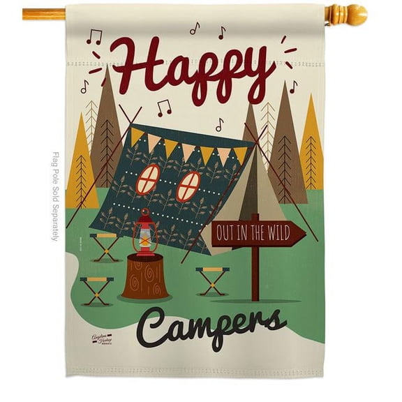 Angeleno Heritage H137011-BO Happy Campers Outdoor Camping 28 x 40 in. Double-Sided Decorative Vertical House Flags for Decoration Banner Garden Yard Gift