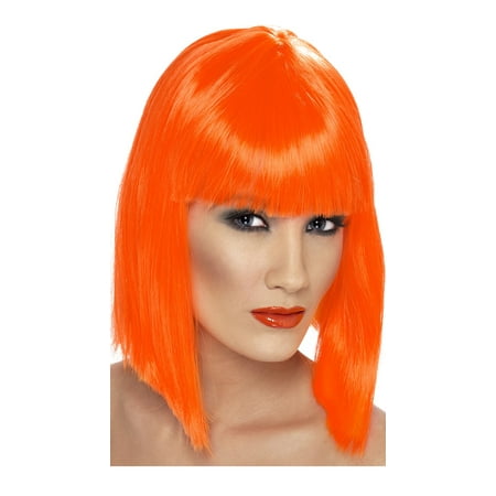 Smiffy's Women's Neon Orange Blunt Cut Wig With Fringe Orange One Size Fits Most