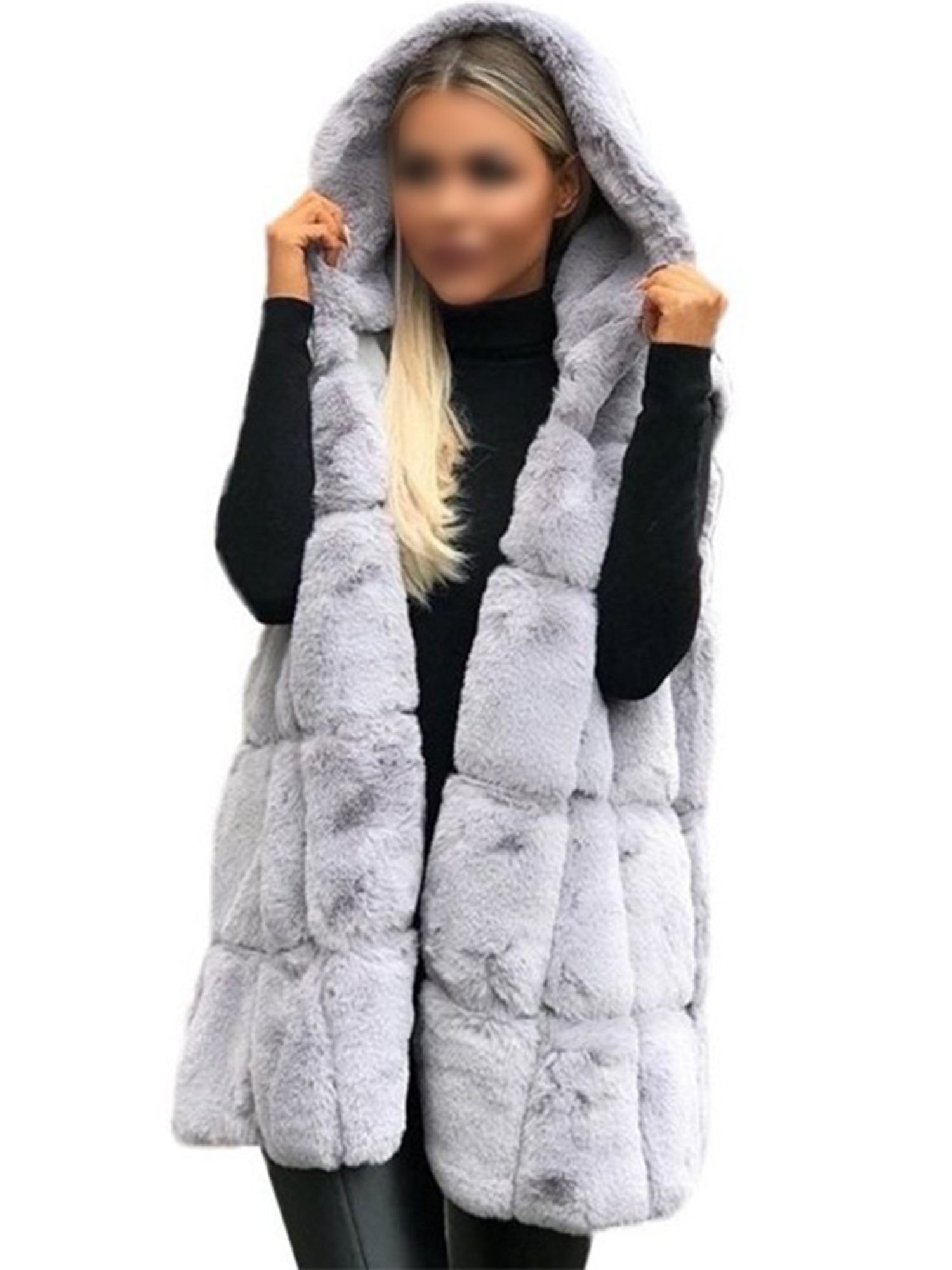 Transer Womens Winter Solid Sleeveless Soft Fluffy Faux Fur Warm Vest Gilet Waistcoat Blue