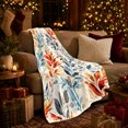 thumbnail image 3 of Enchanted Forest Watercolor Leaves Berry Buds Teal Rust, Cozy Woodland Scene, Warm Flannel Blanket for Cabin and Lodge, Garden Lovers Housewarming Gift, Botanical Home Decor, 3 of 9