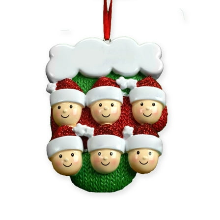 Mitten Family Of 6 Christmas With Faces Resin Ornament
