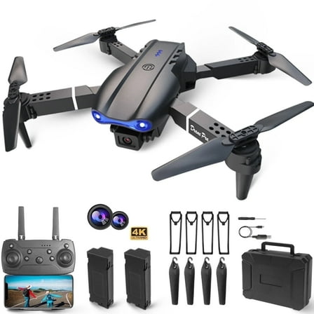 Casrra Drone E99Pro HD Dual Camera Quadcopter Foldable 30-Min Flight Time 2 Batteries Black