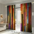 thumbnail image 3 of WNOOHIY Colorful Wooden Plank Pattern Polyester Curtains for Bedroom, Living Room,Set of 2 Panels, 3 of 6