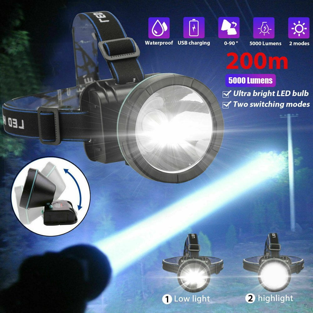 Super Bright Adjustable Rechargeable Headlamp Flashlight Torch HeadLamp for Mining Camping Hiking Fishing