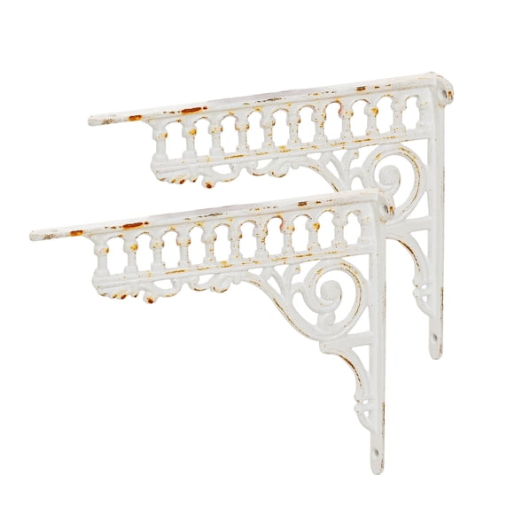 Sungmor Soportes blancos de hierro fundido 10.6" para estantes, soporte ángulo decorativo vintage, 2 pzs para puerta, ménsulas y estante flotante montado en pared