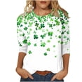 thumbnail image 2 of POTETI St. Patrick's Day Shirts for Plus Size Women Clover 3/4 Sleeve Crew Neck Shirt Tops, 2 of 5