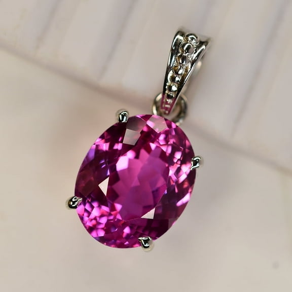 CERTIFIED Pink Sapphire 22 Ct Natural Oval Pendant 925 Sterling Silver Gemstone
