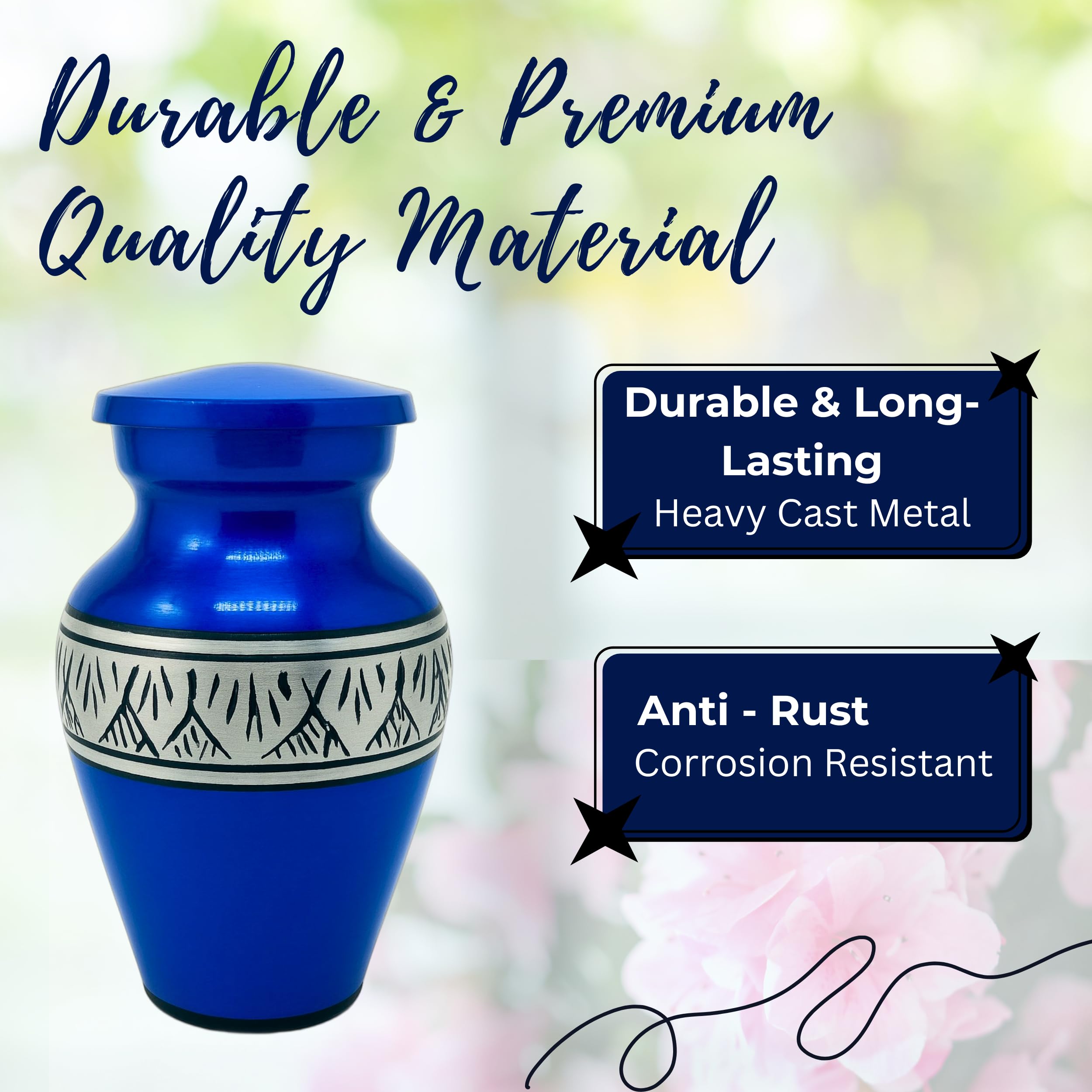 Nova Niche Small Royal Blue Aluminium Cremation Urns for Human Ashes – Mini Memorial Keepsake Set of 4 with Velvet Case