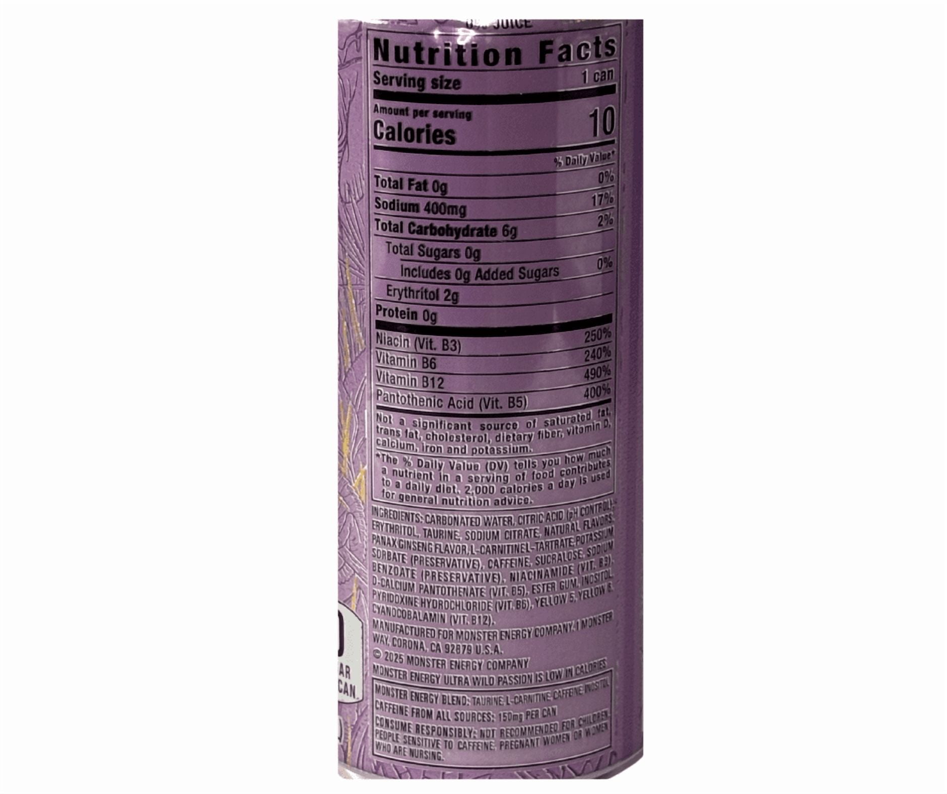 (6 pack) Monster Energy, Ultra Wild Passion, Zero Sugar, Energy Drink, 16 fl oz - 2 Cans