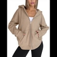 thumbnail image 3 of Sudaderas con Capucha y Cremallera para Mujer, Sudaderas Extragrandes, Conjuntos de Moda Escolar para Otoño, Chaquetas Informales, Ropa de Invierno Camello M, 3 of 9
