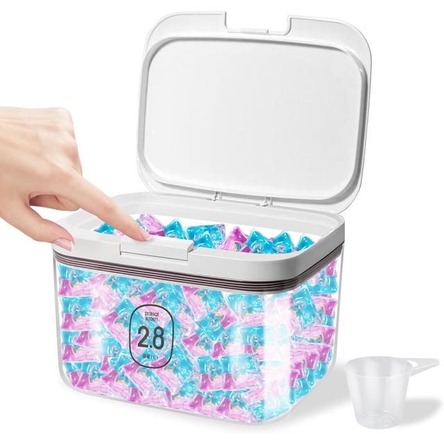 94oz Laundry Pods Container for Laundry Room Organization and Storage, Laundry Detergent Container with Pop up Lid, YITOBA Laundry Powder Container,Dishwasher Laundry Pod Holder (White)