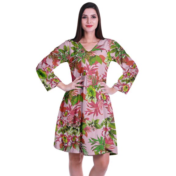 Moomaya Designer Printed Short Flared Dress Full Sleeve Velvet Tunic Dresses For Women