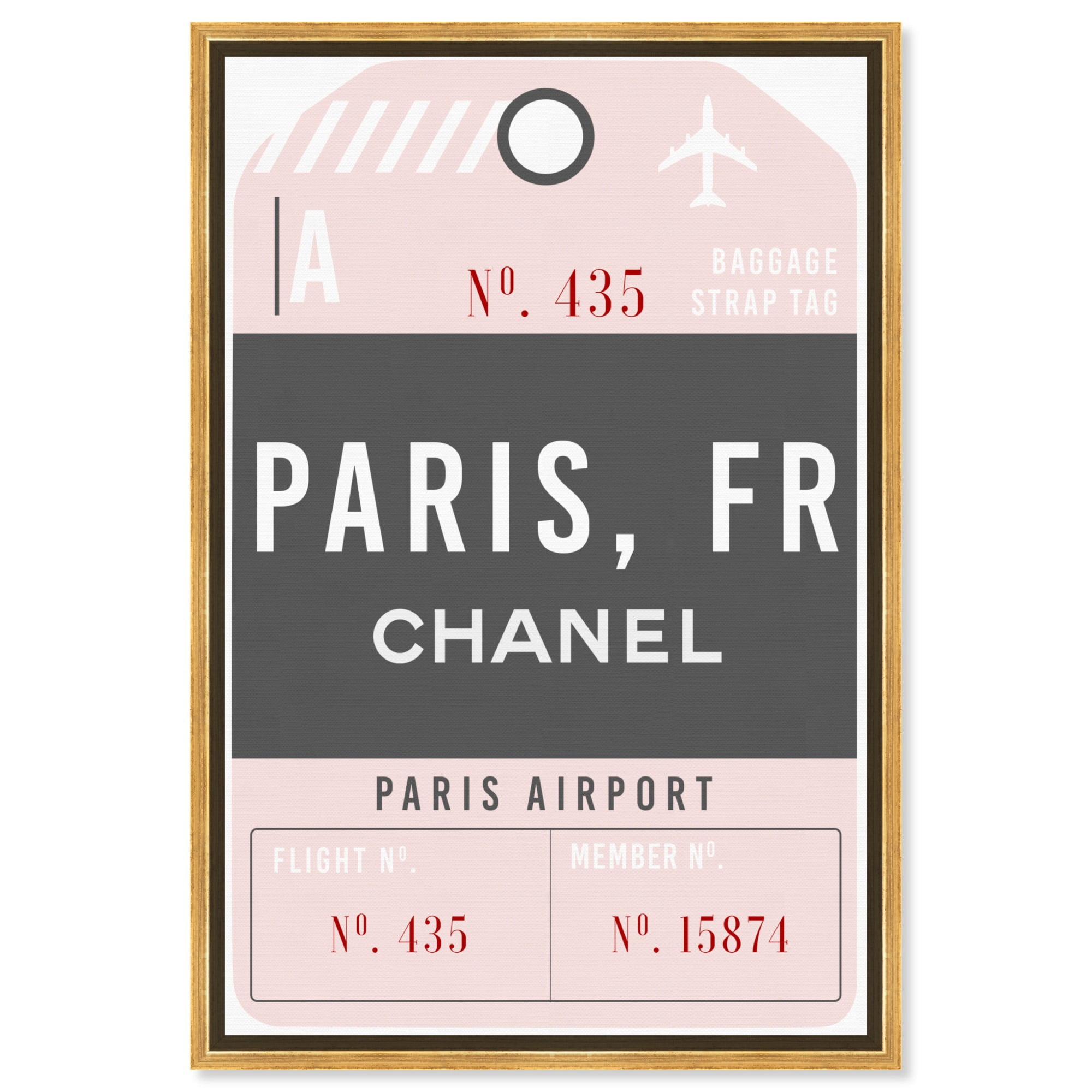 Glam Paris Airport Luggage Tag Canvas Coquette Trendy Art by Art Remedy, Gold Frame, 36" x 54"