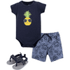 Hudson Baby Unisex Baby Cotton Bodysuit, Shorts and Shoe Set