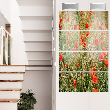 - Design Art Red Poppy Field with Full of Flowers' 4 Piece Photographic Print on Metal Set