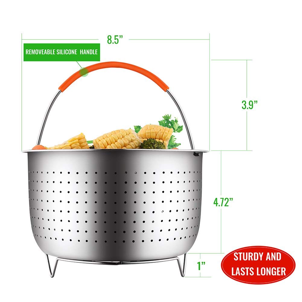 Steamer Basket for 6 or 8 Quart Instant Pot Pressure Cooker, Sturdy Stainless Steel Steamer Insert with Silicone Covered Handle, Great for Steaming Vegetables Fruits Eggs - image 3 of 7