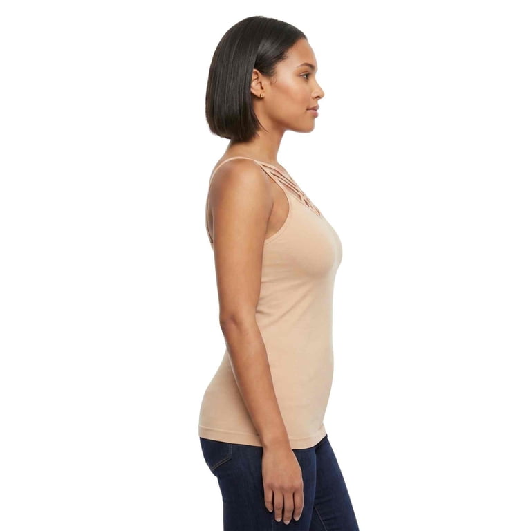Women's Seamless Triple Criss-Cross Front Cami Tank Top, Nude, One