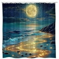 thumbnail image 4 of Beach Moonlight Shower Curtain Ocean Coastal Blue Gold Starry Night Sky Sea Waves Full Moon Nature Scenery Bathroom Curtains Set Polyester Fabric with Hooks-36"W x 72"L (Pack of 1), 4 of 7