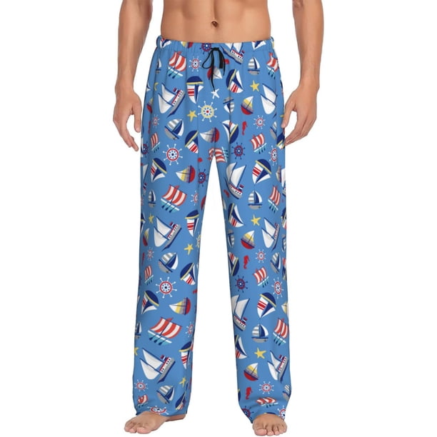 Fotbe Colorful Sailing Ship Pantalones de Pijama para Hombre, Pantalones de Dormir, Pantalones de Casa con Cintura Ajustable y Bolsillos-Small