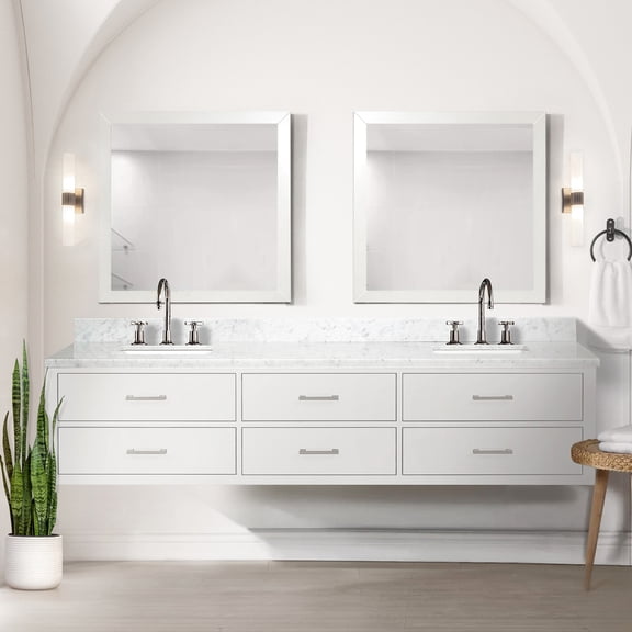 84" W X 22" D Double Bath Vanity In White - Marble Surface, 36 In. Mirrors, Soft Close, Top, Solid Wood Frame With Panels