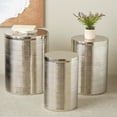thumbnail image 2 of DecMode 18" x 24" Silver Metal Ribbed Drum Accent Table, 3-Pieces, 2 of 9