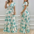thumbnail image 5 of Women Elegant V Neck Lotus Leaf Short Sleeve Flower Print High Waist Long Dress, 5 of 7