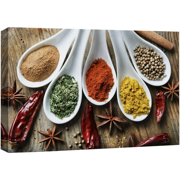 Wall26 Still Life Various of Spices on Rustic Wooden Table Food Kitchen Concept - Canvas Art Wall Decor - 32" x 48"