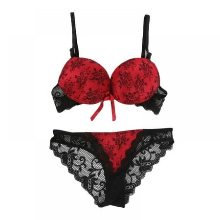 

Women Lace Embroidered Floral 3/4 Cup Push Up Bra and Underwear Set