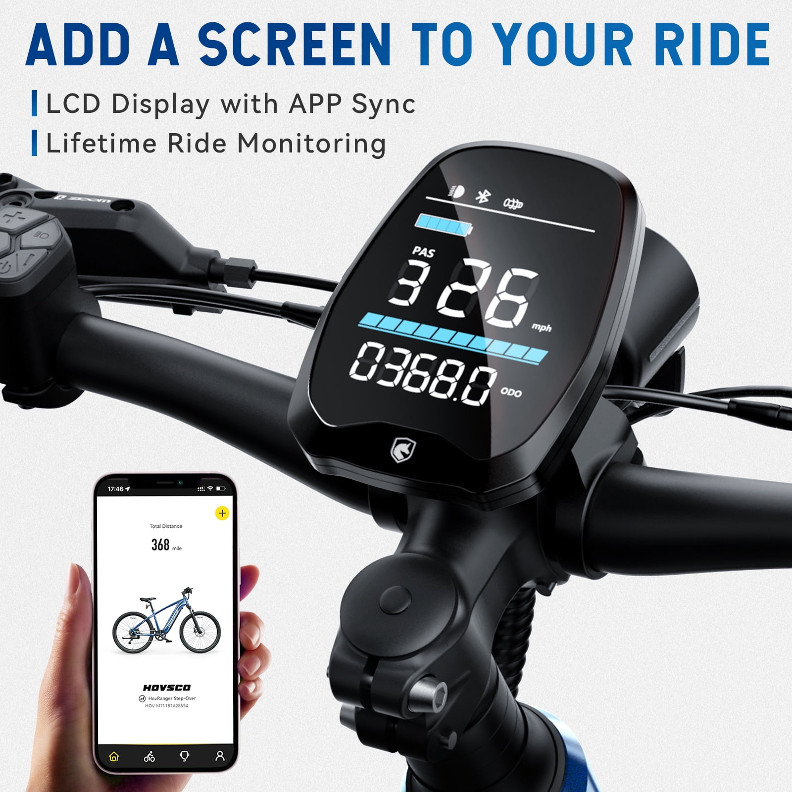 HOVSCO Electric Bike for Adults, 500W Peak Motor 20mph, 48V/15Ah, E-Mountain bicycle, UL2849, APP Control