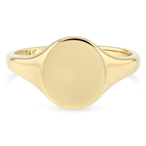 Ioka -14K Solid Yellow Gold Round Plain Polished Women's Signet Ring