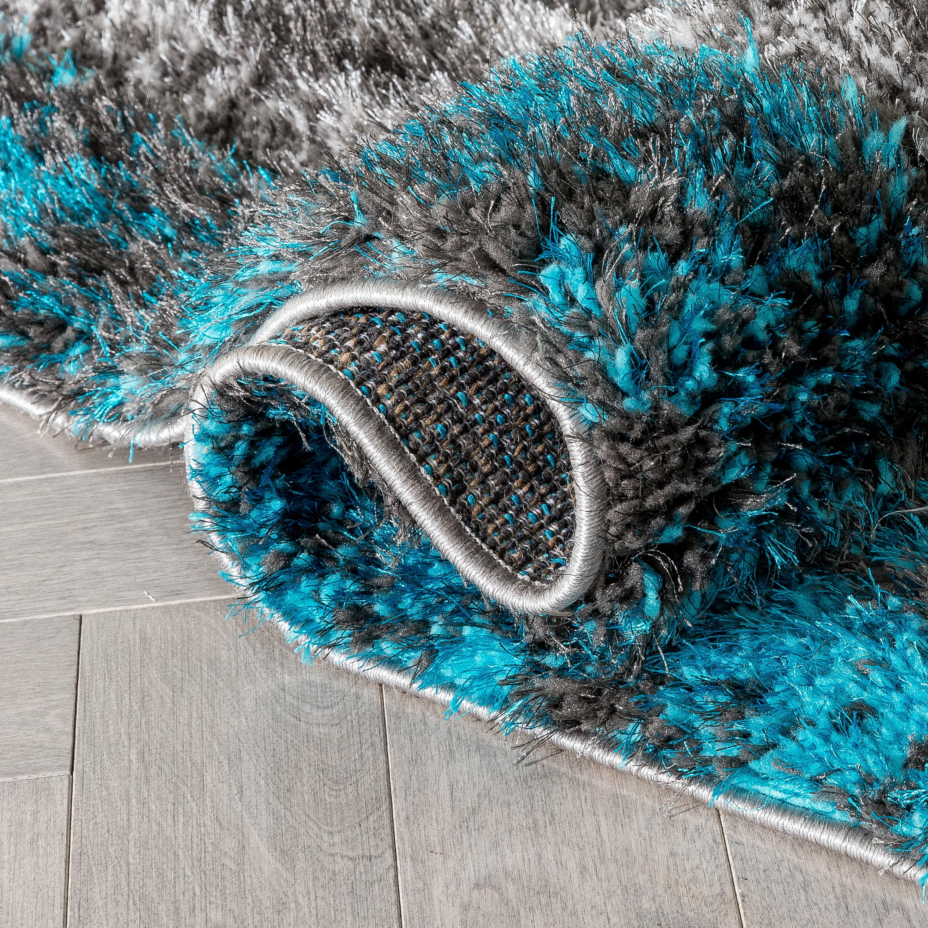 Well Woven Lolly Kenzo Retro Geometric Pattern Teal Grey 5'3" x 7'3" 3D Texture Shag Area Rug
