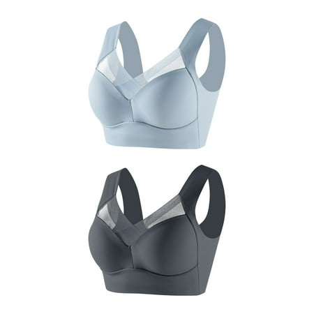 Dazajoo 2PC Plus Size Bras for Women No Underwire Breathable Skin-Friendly Solid Color Soft Push Up Underwear 2024 Womens Comfy Soft Full Coverage Everyday Bra Prime Today Gray XL