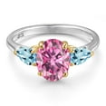 thumbnail image 3 of Gem Stone King 925 Silver and 10K Yellow Gold Pink Moissanite and Sky Blue Topaz Engagement Ring for Women | 3.00 Cttw | Oval 9X7MM | Gemstone Birthstone | Size 9, 3 of 6