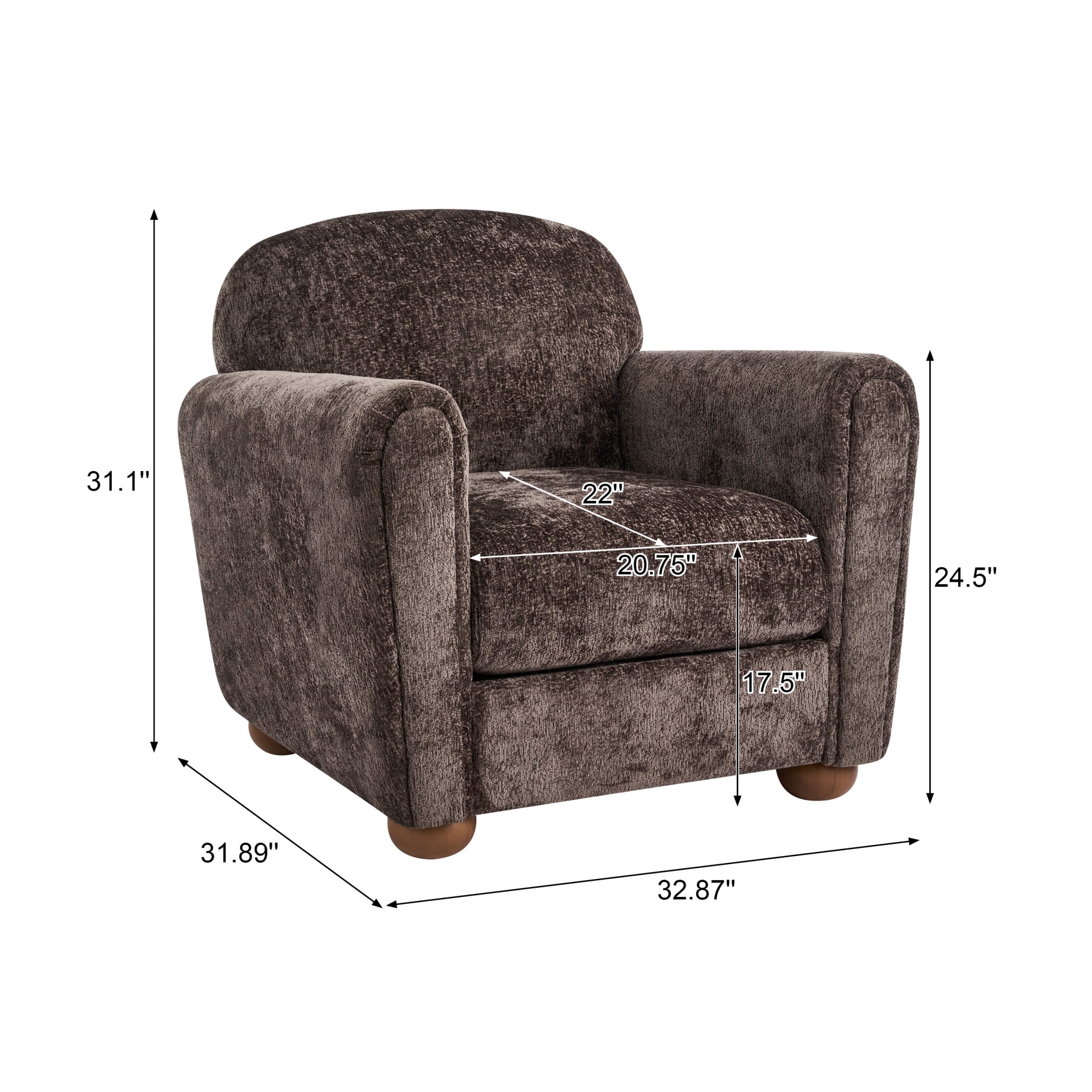 Christopher Knight Home 33" Upholstered Accent Chair, Modern Lounge Chair with Round Legs, Dark Brown, Set of 2