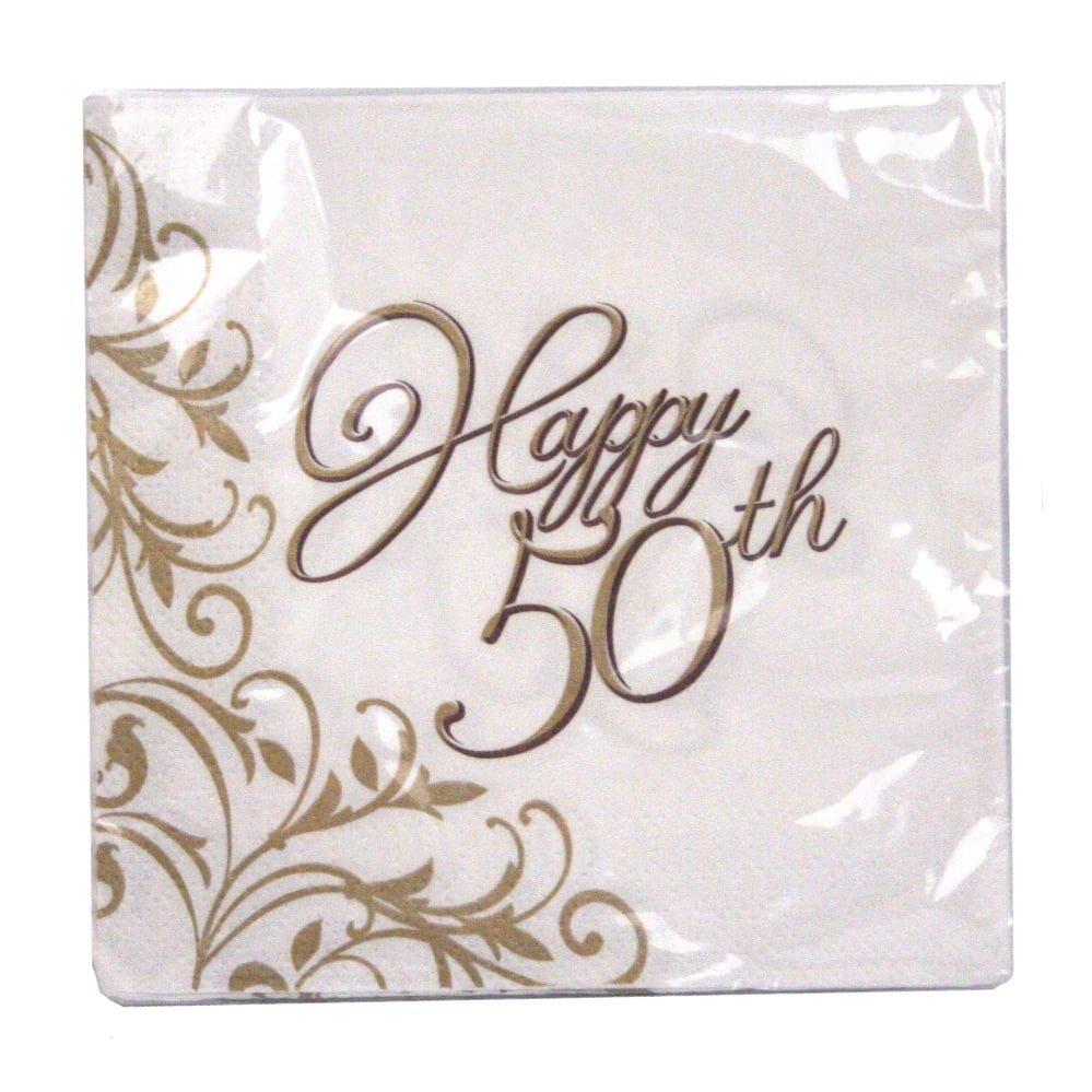 Golden Creative Converting 36 Count 3 Ply 50th Anniversary Beverage Napkins 