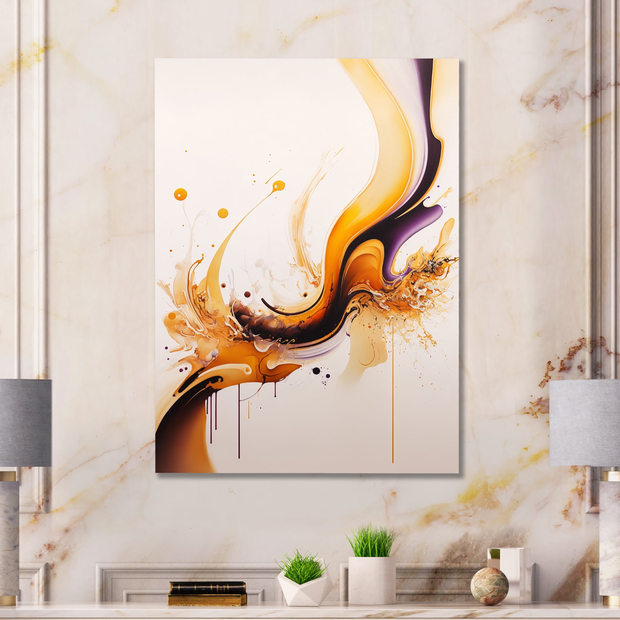 Designart White And Gold Fusion III Canvas Wall Art