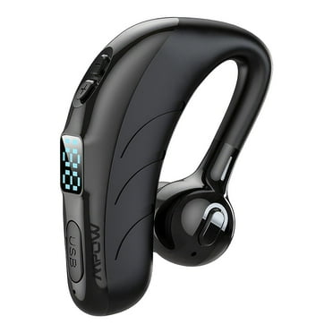 MPOW Bluetooth 5.2 Single-Ear Hook-On In-Ear Earphones, Universal Left and Right Wireless 360° Rotatable Headphones, Digital Display Business Headset, Black