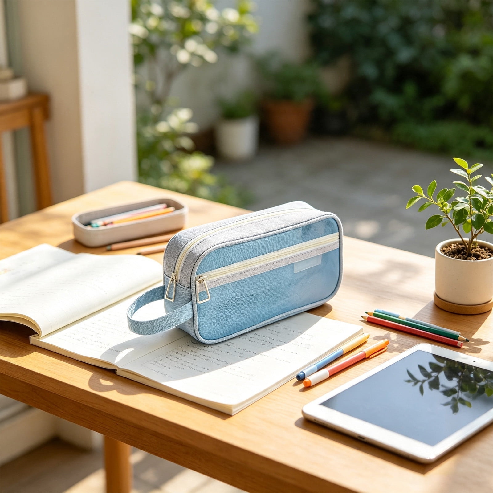 Transparent Pencil Case Mesh Stationery Storage Pouch With Clear View Zipper Closure Portable Design S*chool Office Desk Organizer for Students Adults Travel Cosmetics Supplies