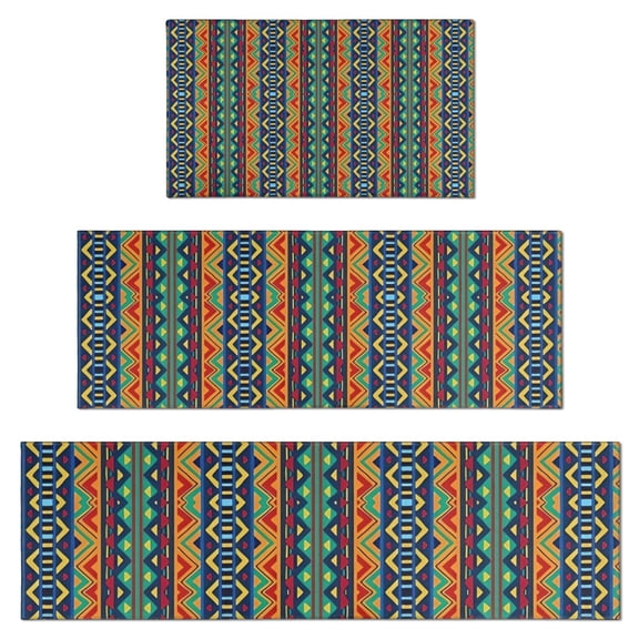Colorful Geometric Striped Pattern Kitchen Rugs Sets Of 3,Kitchen Runner Rugs Non Skid Washable,Decorative Kitchen Floor Mats for Kitchen,Sink,Laundry,17"x30" 17"x47" 17"x59"