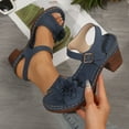 thumbnail image 6 of Htigea Womens Chunk Heel Sandals Fashion Open Toe Thick Soled Sandals with Ankle Strap Buckle Blue 7.5, 6 of 7