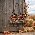 thumbnail image 4 of Lilixerw Halloween Pumpkin Head Welcome Decoration, Dual Scarecrow Figure Wall Plaque with Embossed Welcome Letter, for Porch, Entryway and Door Display, 7.87x6.29 inch, 4 of 5