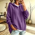 thumbnail image 2 of Edvintorg Women's Sweaters Lightweight Long Sleeve Hooded Pullover Top Fall Loose Knit Sweater Clothes for Women Purple M, 2 of 9