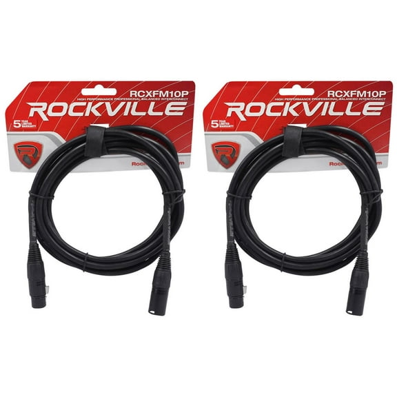 2 Rockville RCXFM10P-B Black 10' Female to Male REAN XLR Mic Cable 100% Copper