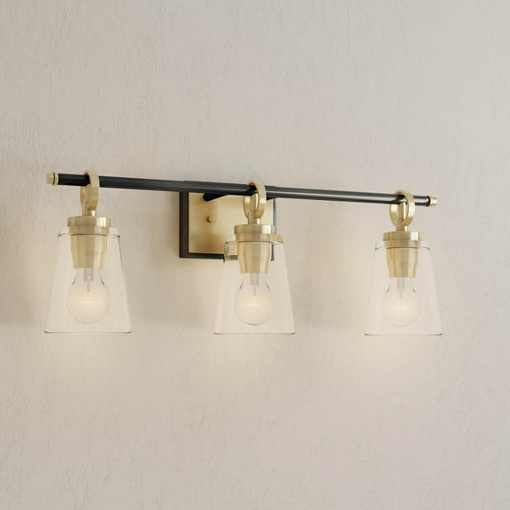 Cassell Collection Three-Light Vintage Brass Matte Black Luxe Industrial Bath & Vanity Light