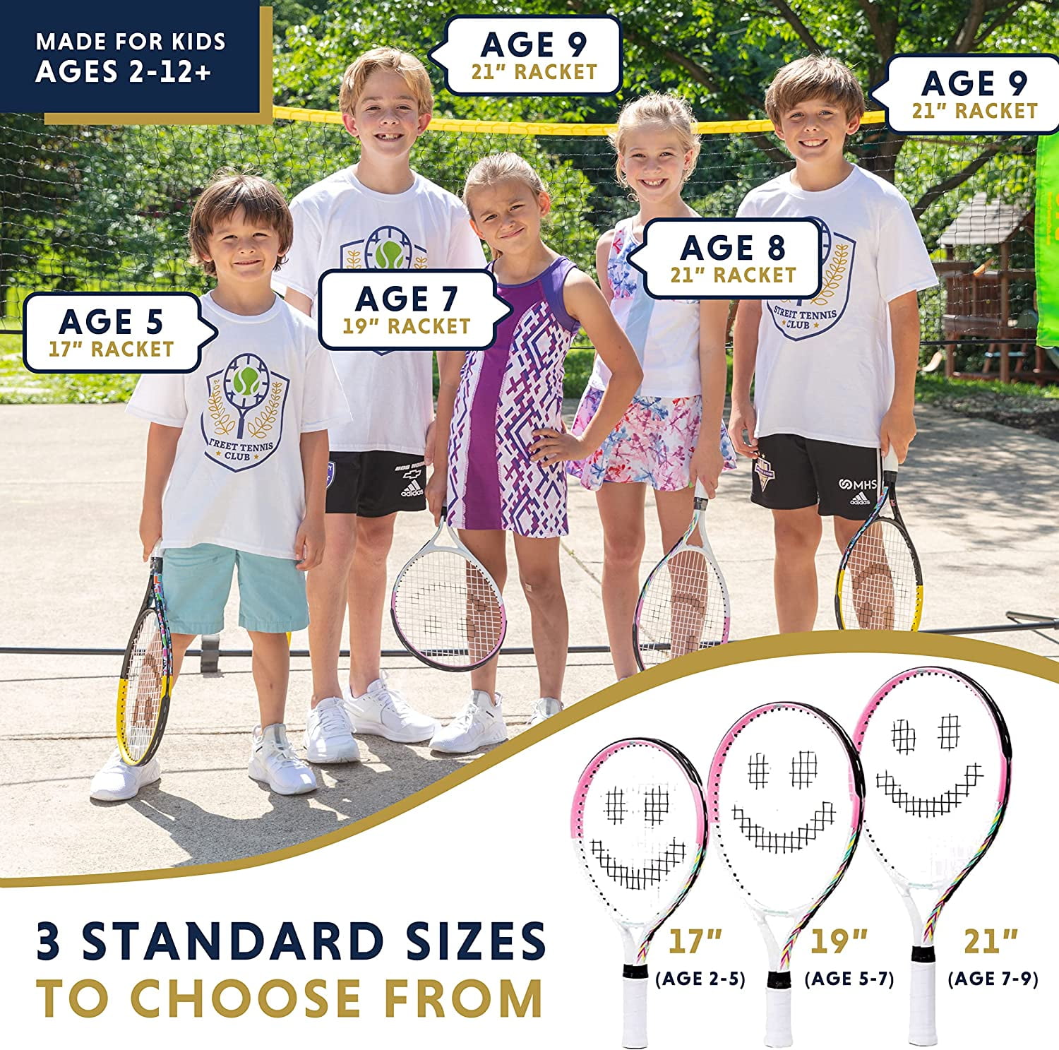 Tennis Racket for Kids with Training Videos by Street Tennis Club - Proper Equipment Helps You Learn Faster and Play Better - 21" Pink/White