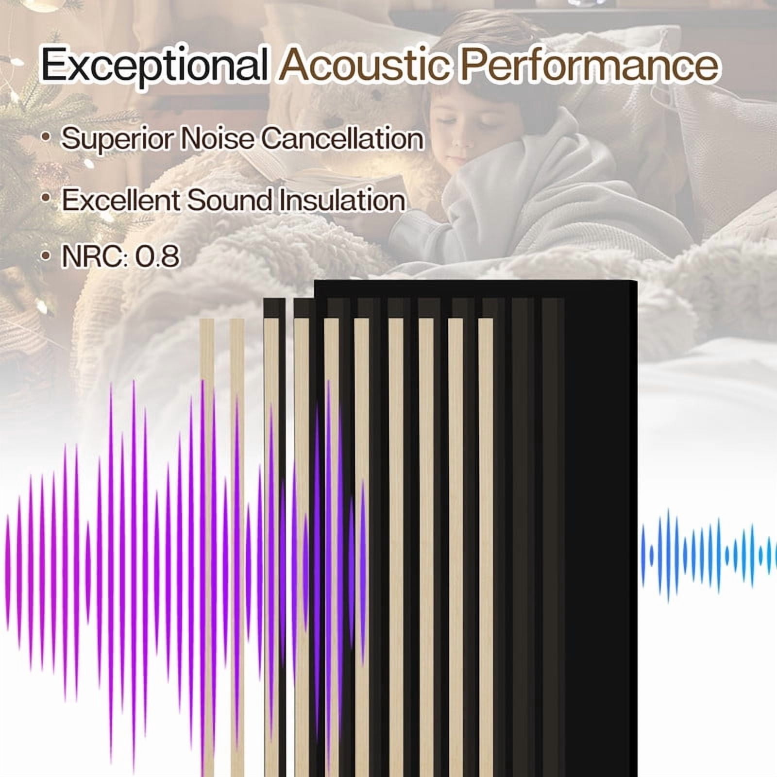 2 Pcs Acoustic Slat Wood Wall Panel, 46.45" x 23.81" Wood Slat Soundproof Wall Panel Interior Acoustic Decorative Wood Panels, Wall Decoration Interior Wall Decor for Noise Reduction, Ash Wood