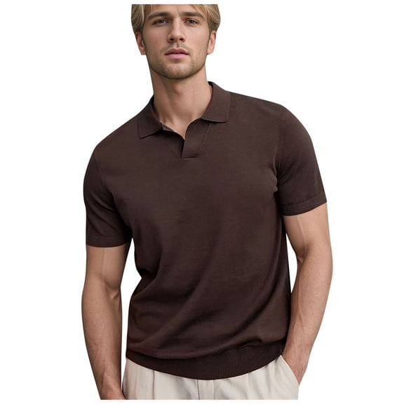 JIAYUE Mens Polo Shirts Short Sleeve Knitted Casual Fashionable Summer Turndown Collar Solid Color Retro Sporty Knitted Versatile Tops For Men