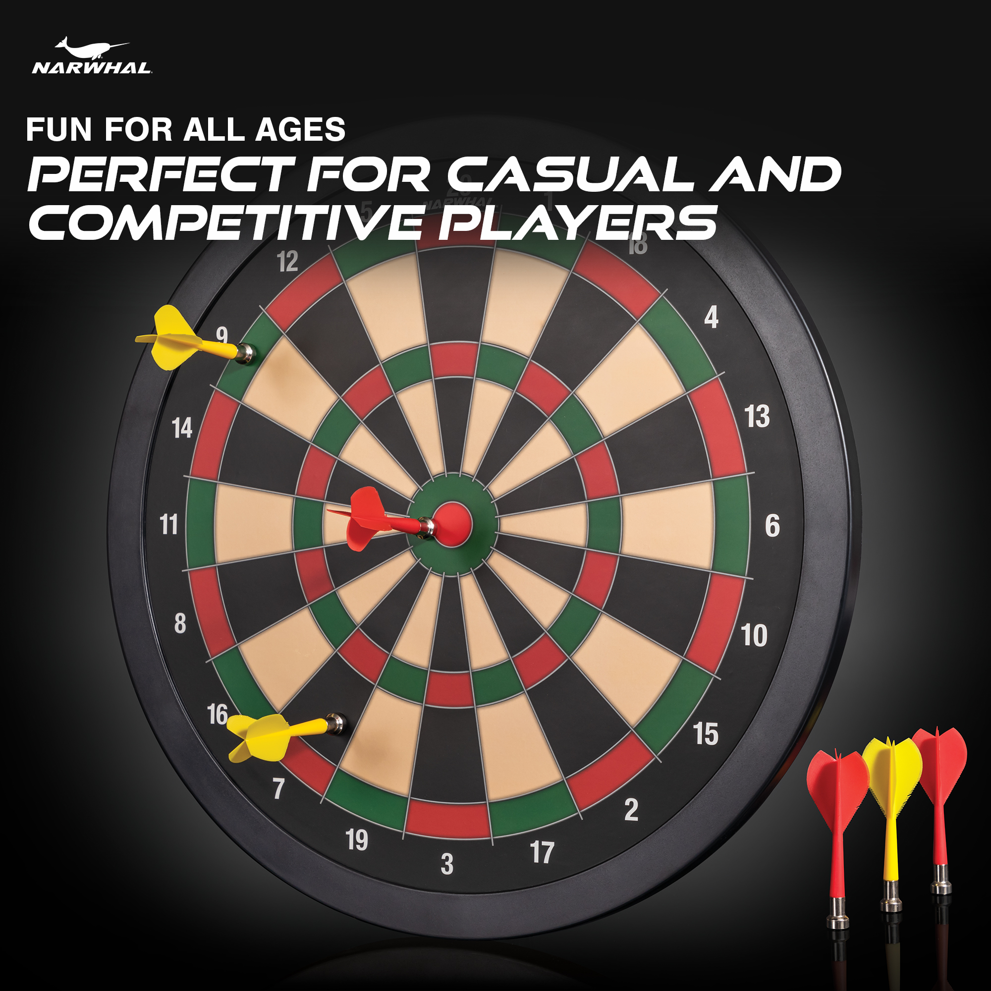 Narwhal 15.5in Easy Hang Magnetic Dartboard; Includes Six Magnetic Darts - image 4 of 7