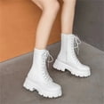 thumbnail image 7 of Women's Leather Platform Combat Boots Fashion Side Zipper Lace Up Chunky Lug Sole High Top Motorcycle Boots Comfort Waterproof Non-Slip Ankle Booties, 7 of 7