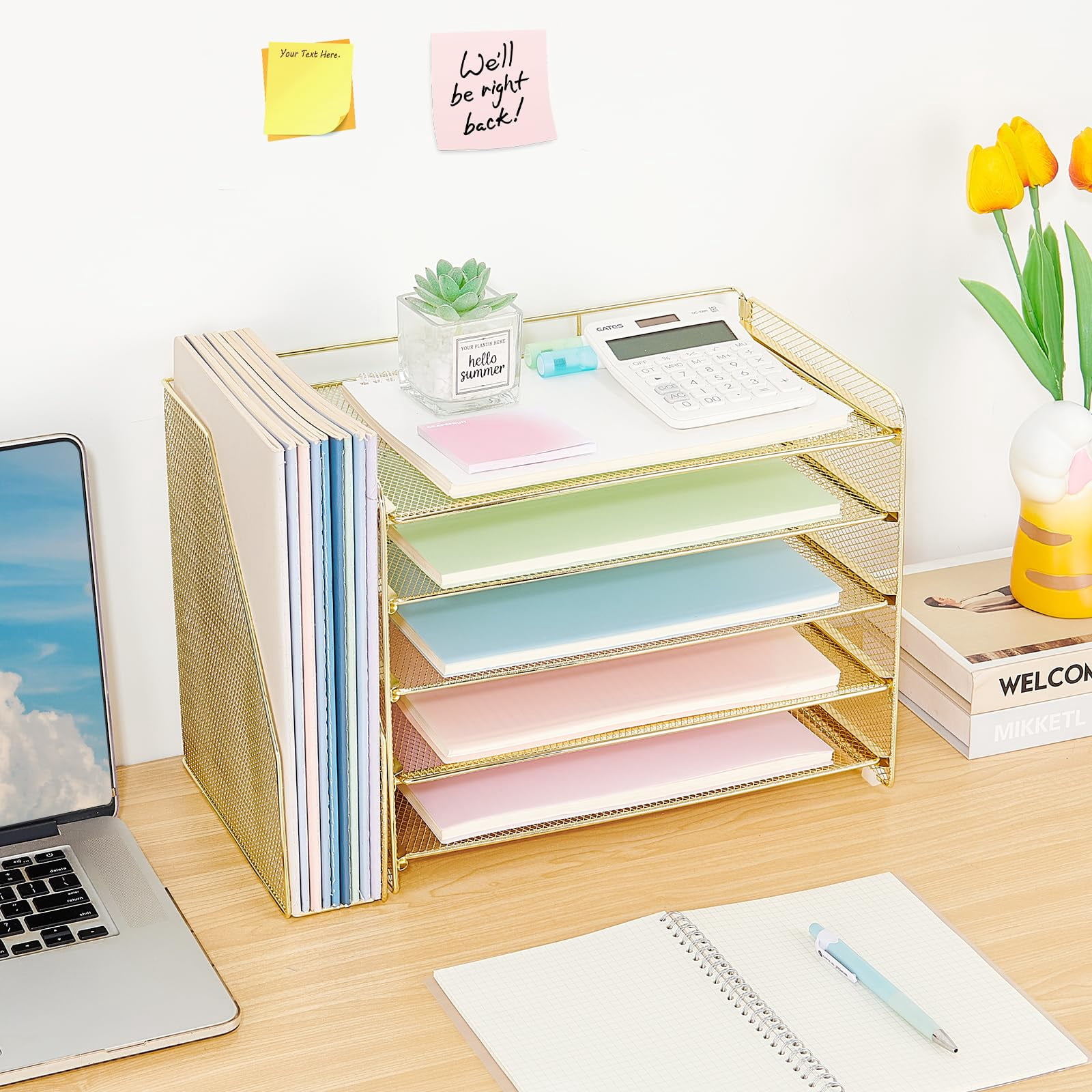 Desk Organizer  5-tier Paper Letter Tray With Magazine Holder Office Accessories & Workspace Organizers Desktop File For Supplies Storage